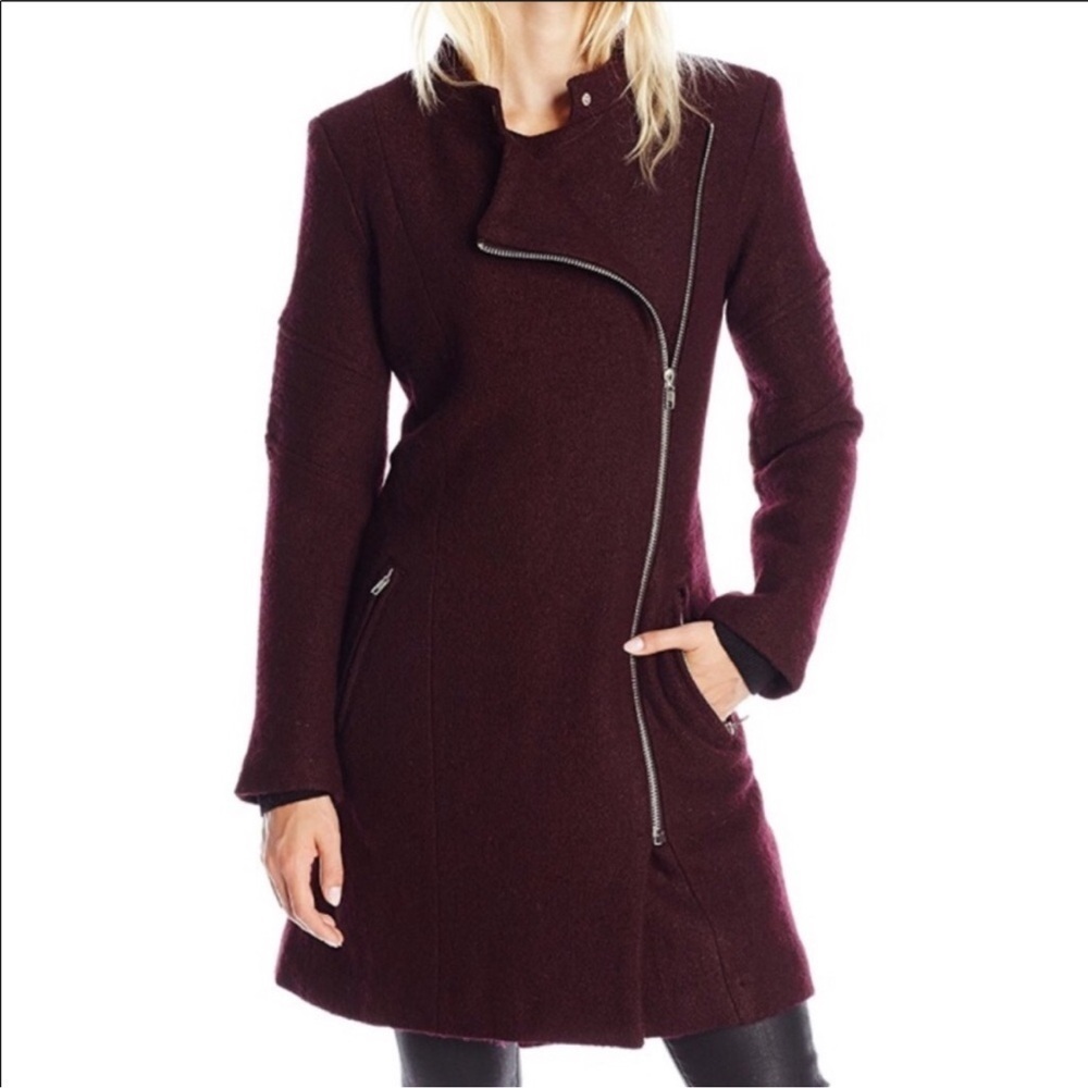 BB Dakota Purple Asymmetrical Zip Wool Jacket Small